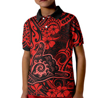 Hawaii Shaka Sign Kid Polo Shirt Polynesian Pattern Red Version - Wonder Print Shop