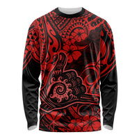 Hawaii Shaka Sign Long Sleeve Shirt Polynesian Pattern Red Version - Wonder Print Shop