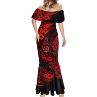 Hawaii Shaka Sign Mermaid Dress Polynesian Pattern Red Version - Wonder Print Shop