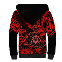 Hawaii Shaka Sign Sherpa Hoodie Polynesian Pattern Red Version - Wonder Print Shop