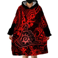 Hawaii Shaka Sign Wearable Blanket Hoodie Polynesian Pattern Red Version - Wonder Print Shop