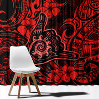Hawaii Shaka Sign Window Curtain Polynesian Pattern Red Version - Wonder Print Shop