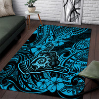 Hawaii Shaka Sign Area Rug Polynesian Pattern Sky Blue Version - Wonder Print Shop