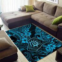 Hawaii Shaka Sign Area Rug Polynesian Pattern Sky Blue Version - Wonder Print Shop