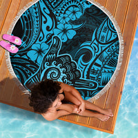 Hawaii Shaka Sign Beach Blanket Polynesian Pattern Sky Blue Version - Wonder Print Shop