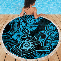 Hawaii Shaka Sign Beach Blanket Polynesian Pattern Sky Blue Version - Wonder Print Shop