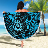 Hawaii Shaka Sign Beach Blanket Polynesian Pattern Sky Blue Version - Wonder Print Shop