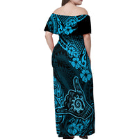 Hawaii Shaka Sign Family Matching Off Shoulder Maxi Dress and Hawaiian Shirt Polynesian Pattern Sky Blue Version - Wonder Print Shop