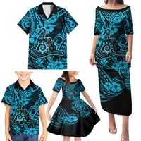 Hawaii Shaka Sign Family Matching Puletasi Dress and Hawaiian Shirt Polynesian Pattern Sky Blue Version - Wonder Print Shop