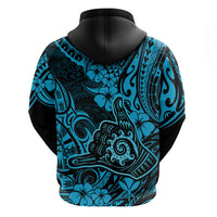 Hawaii Shaka Sign Hoodie Polynesian Pattern Sky Blue Version - Wonder Print Shop