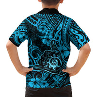 Hawaii Shaka Sign Kid Hawaiian Shirt Polynesian Pattern Sky Blue Version - Wonder Print Shop
