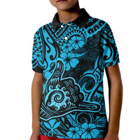 Hawaii Shaka Sign Kid Polo Shirt Polynesian Pattern Sky Blue Version - Wonder Print Shop