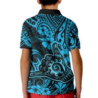 Hawaii Shaka Sign Kid Polo Shirt Polynesian Pattern Sky Blue Version - Wonder Print Shop