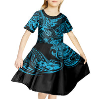 Hawaii Shaka Sign Kid Short Sleeve Dress Polynesian Pattern Sky Blue Version - Wonder Print Shop