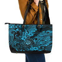 Hawaii Shaka Sign Leather Tote Bag Polynesian Pattern Sky Blue Version - Wonder Print Shop