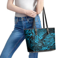 Hawaii Shaka Sign Leather Tote Bag Polynesian Pattern Sky Blue Version - Wonder Print Shop