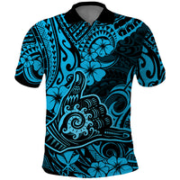 Hawaii Shaka Sign Polo Shirt Polynesian Pattern Sky Blue Version - Wonder Print Shop