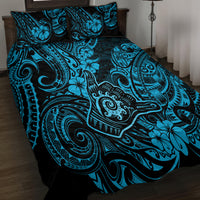 Hawaii Shaka Sign Quilt Bed Set Polynesian Pattern Sky Blue Version - Wonder Print Shop