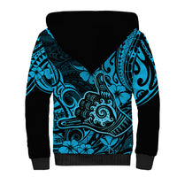 Hawaii Shaka Sign Sherpa Hoodie Polynesian Pattern Sky Blue Version - Wonder Print Shop