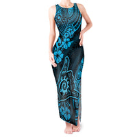 Hawaii Shaka Sign Tank Maxi Dress Polynesian Pattern Sky Blue Version - Wonder Print Shop