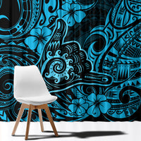 Hawaii Shaka Sign Window Curtain Polynesian Pattern Sky Blue Version - Wonder Print Shop