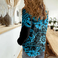Hawaii Shaka Sign Women Casual Shirt Polynesian Pattern Sky Blue Version - Wonder Print Shop