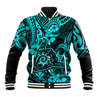 Hawaii Shaka Sign Baseball Jacket Polynesian Pattern Turquoise Version - Wonder Print Shop