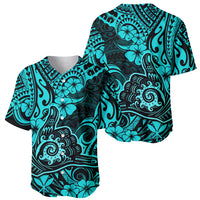 Hawaii Shaka Sign Baseball Jersey Polynesian Pattern Turquoise Version - Wonder Print Shop