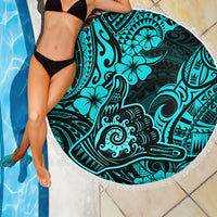 Hawaii Shaka Sign Beach Blanket Polynesian Pattern Turquoise Version - Wonder Print Shop