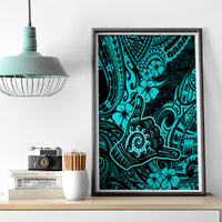 Hawaii Shaka Sign Canvas Wall Art Polynesian Pattern Turquoise Version - Wonder Print Shop