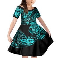 Hawaii Shaka Sign Family Matching Mermaid Dress and Hawaiian Shirt Polynesian Pattern Turquoise Version - Wonder Print Shop