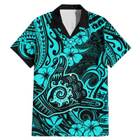 Hawaii Shaka Sign Family Matching Mermaid Dress and Hawaiian Shirt Polynesian Pattern Turquoise Version - Wonder Print Shop