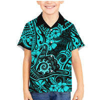 Hawaii Shaka Sign Family Matching Mermaid Dress and Hawaiian Shirt Polynesian Pattern Turquoise Version - Wonder Print Shop