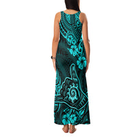 Hawaii Shaka Sign Family Matching Tank Maxi Dress and Hawaiian Shirt Polynesian Pattern Turquoise Version - Wonder Print Shop