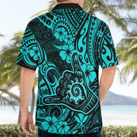 Hawaii Shaka Sign Hawaiian Shirt Polynesian Pattern Turquoise Version - Wonder Print Shop