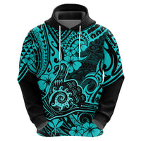 Hawaii Shaka Sign Hoodie Polynesian Pattern Turquoise Version - Wonder Print Shop