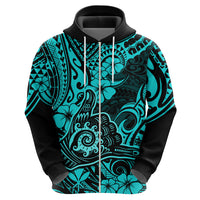 Hawaii Shaka Sign Hoodie Polynesian Pattern Turquoise Version - Wonder Print Shop