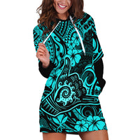 Hawaii Shaka Sign Hoodie Dress Polynesian Pattern Turquoise Version - Wonder Print Shop