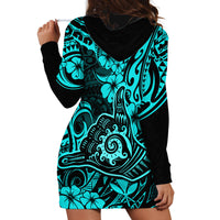 Hawaii Shaka Sign Hoodie Dress Polynesian Pattern Turquoise Version - Wonder Print Shop