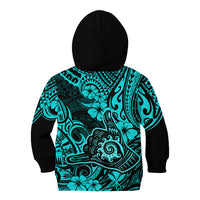 Hawaii Shaka Sign Kid Hoodie Polynesian Pattern Turquoise Version - Wonder Print Shop