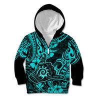 Hawaii Shaka Sign Kid Hoodie Polynesian Pattern Turquoise Version - Wonder Print Shop