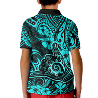 Hawaii Shaka Sign Kid Polo Shirt Polynesian Pattern Turquoise Version - Wonder Print Shop