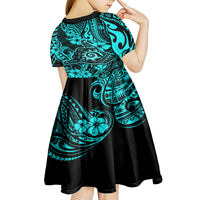 Hawaii Shaka Sign Kid Short Sleeve Dress Polynesian Pattern Turquoise Version - Wonder Print Shop