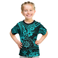 Hawaii Shaka Sign Kid T Shirt Polynesian Pattern Turquoise Version - Wonder Print Shop