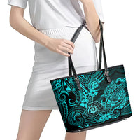 Hawaii Shaka Sign Leather Tote Bag Polynesian Pattern Turquoise Version - Wonder Print Shop