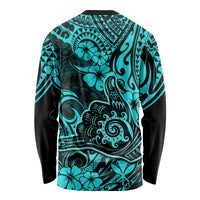 Hawaii Shaka Sign Long Sleeve Shirt Polynesian Pattern Turquoise Version - Wonder Print Shop