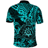 Hawaii Shaka Sign Polo Shirt Polynesian Pattern Turquoise Version - Wonder Print Shop