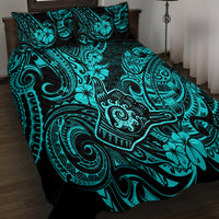 Hawaii Shaka Sign Quilt Bed Set Polynesian Pattern Turquoise Version - Wonder Print Shop