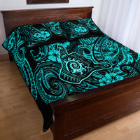 Hawaii Shaka Sign Quilt Bed Set Polynesian Pattern Turquoise Version - Wonder Print Shop
