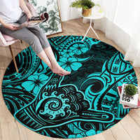 hawaii-shaka-sign-round-carpet-polynesian-pattern-turquoise-version